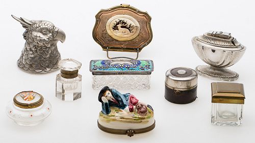 4071091: Group of 9 Glass, Porcelain, Enamel and Silver
 Plate Table Articles, 19th Century and Later E7RDF