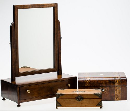 4071100: 2 English Boxes and a Dressing Mirror, 19th/20th Century E7RDJ