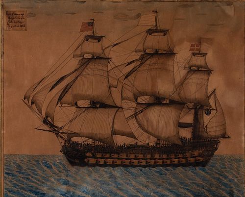5394005: French School, Three-Masted Ship, Watercolor on Paper, 19th Century E7RDL