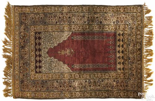 Turkish silk prayer rug, ca. 1910, 6'3'' x 4'2''.