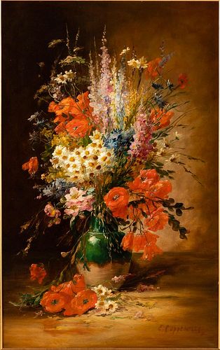 5394019: Edmond Van Coppenolle (Belgian, 1846-1914), Still
 Life of Summer Flowers, Oil on Canvas E7RDL