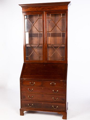5394049: George III Style Mahogany Secretary Bookcase, 20th Century E7RDJ