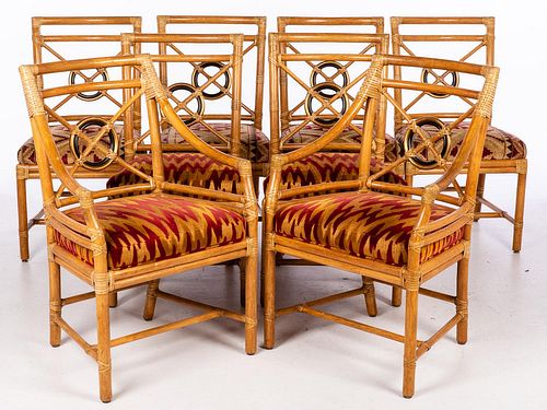 5394058: Set of 8 McGuire San Francisco Rattan Upholstered Dining Chairs E7RDJ