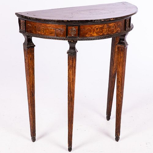 5394080: Italian Inlaid Walnut Demilune Table, 19th Century E7RDJ