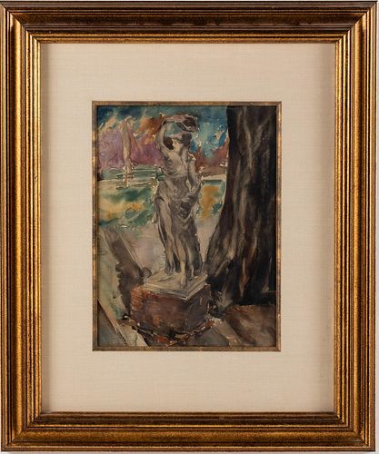 5394109: Christopher Patrick Hussey Murphy (GA, 1869 - 1939),
 Statue in a Landscape, Watercolor E7RDL