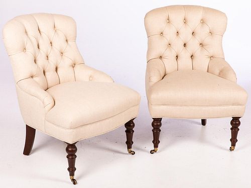 5394122: Pair of Victorian Style Tufted Armchairs, 20th Century E7RDJ