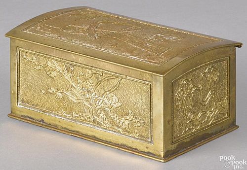 Tiffany Studios gilt bronze jewelry casket with chinoiserie decoration, signed on base