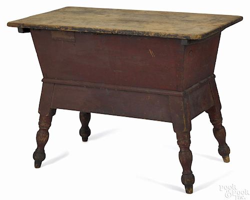 Pennsylvania painted pine doughbox, early 19th c., retaining an old red surface, 28'' h.