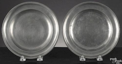 Two Hartford, Connecticut pewter plates, ca. 1835, bearing the touch of Thomas Boardman