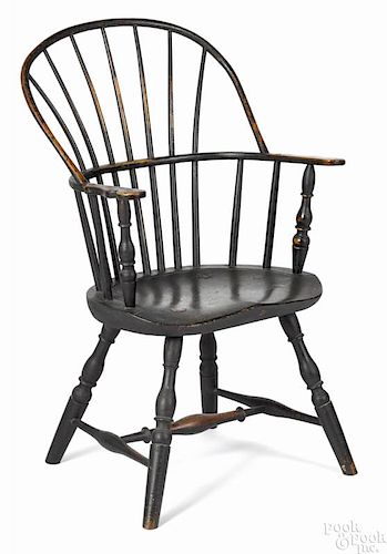 New England sackback Windsor chair, dated 1787, retaining an old worn black surface
