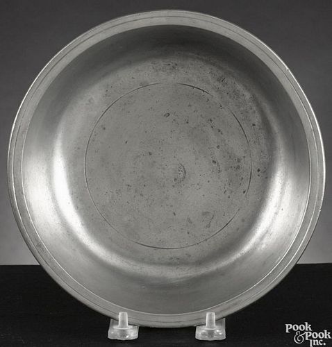 Hartford, Connecticut pewter basin, ca. 1805, bearing the touch of Samuel Danforth, 2'' h., 8'' w.