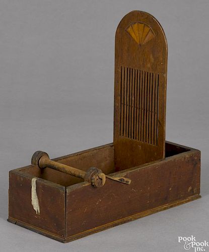 Federal walnut tape loom, ca. 1810, with fan inlay, 12'' h., 12'' w., 5'' d.