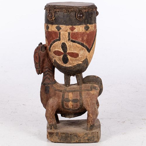 5394192: South African Painted Wood Animal-Form Drum E7RDA