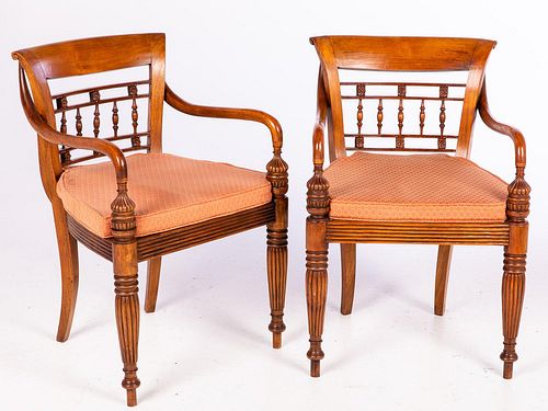 5394197: Pair of Anglo Indian Hardwood and Caned Open Armchairs, 20th Century E7RDJ