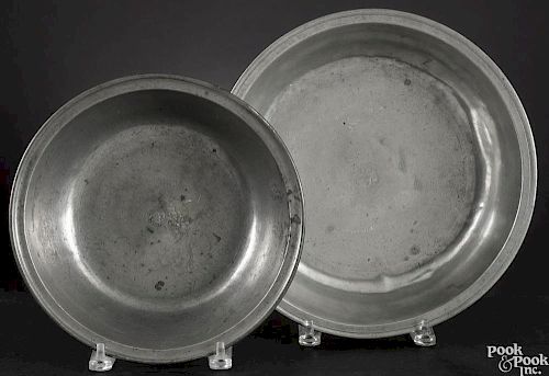 Two Philadelphia pewter basins, ca. 1800, bearing the touch of Thomas Danforth III, 3'' h., 12'' w.