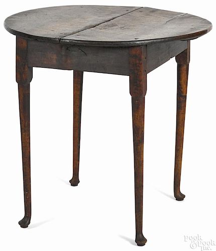 New England Queen Anne tiger maple tavern table, ca. 1760, 26 3/4'' h., 27 1/2'' w.