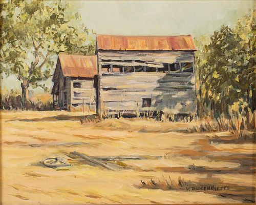 5394223: Lois Goodwin Dickensheets (SC, 1924-2014), Barn
 Buildings-Johnson Farm, Rt. 278, Oil on Canvas E7RDL