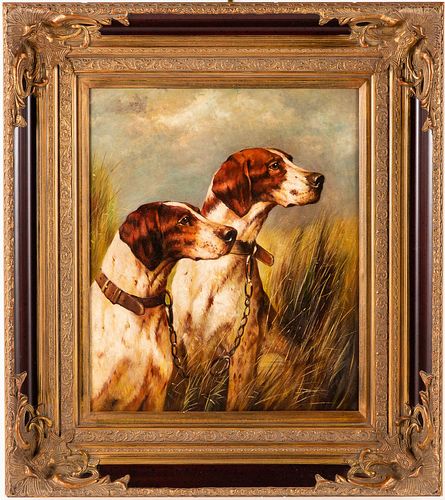 5394231: Two Sporting Dogs, Oil on Canvas, Modern E7RDL