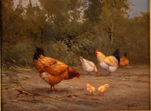 5394238: Andre Balyon (America/The Netherlands, b.1951),
 Hass's Chickens, Oil on Canvas E7RDL