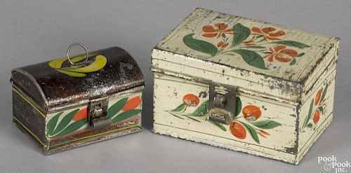 Two small toleware boxes, 19th c., to include a rare white ground example