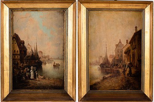 5394247: R. Felisa (19th Century), Two Works: Two European
 Harbor Scenes, Oil on Board, 19th Century E7RDL