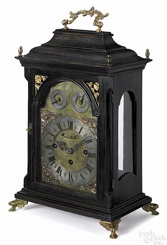 Paul Hoesteter, A. Brinn ebonized bracket clock, 19th c., with an engraved brass and silver dial