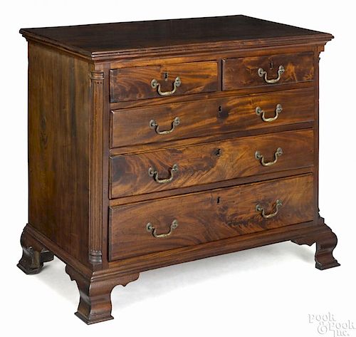 Philadelphia Chippendale mahogany chest of drawers, ca. 1770, with two over three drawers