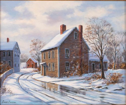 5394267: Louis Sylvia (MA, b. 1911), House in Snow, Acrylic on Canvas E7RDL