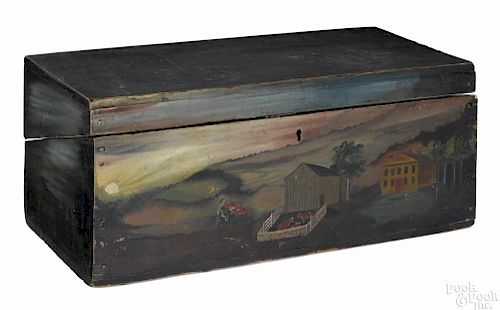 Pennsylvania or Maryland painted poplar lap desk retaining an early decorated surface