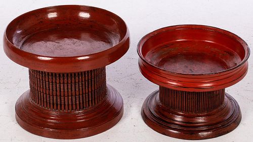 5394272: Two Red Lacquer Burmese Serving Stands E7RDC