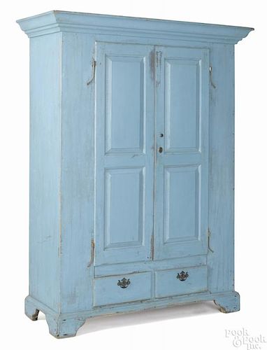 Pennsylvania painted poplar wall cupboard, late 18th c., with rattail hinges