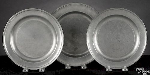 Three Philadelphia pewter plates, ca. 1820, bearing the touch of Robert Palethorp Jr.