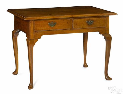 Pennsylvania Queen Anne walnut work table, ca. 1760, with two drawers and pointed slipper feet