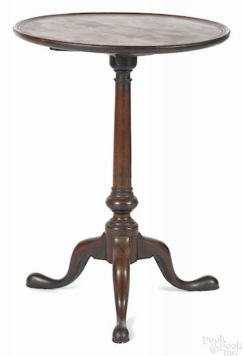 Pennsylvania Queen Anne walnut candlestand, ca. 1760, with a tilting dish top