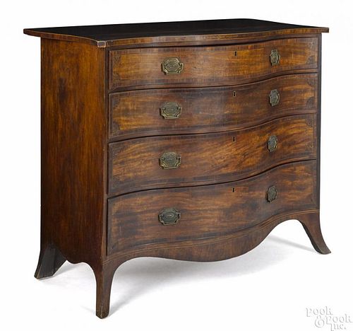 Philadelphia Hepplewhite mahogany serpentine front chest of drawers, ca. 1795