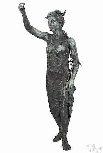 Lifesize copper architectural figure of Flora, the Roman goddess of flowers, late 19th c., 70'' h.