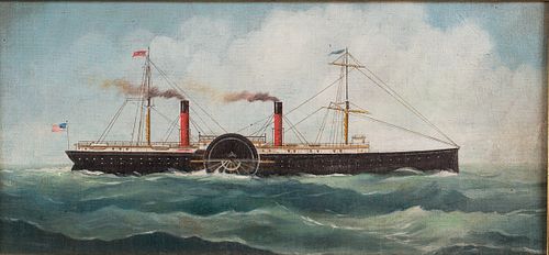 3984758: American School, Steam Ship, Oil on Canvas, Probably 19th Century E6RDL