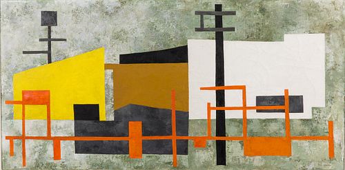 3984763: Louise Stanton (Illinois, 1915-2005), Industrial
 Abstract, Oil on Canvas E6RDL
