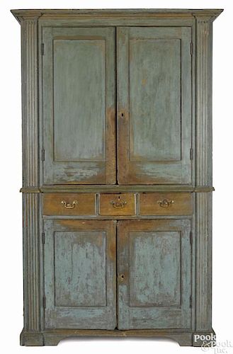 Mid-Atlantic painted pine and poplar wall cupboard, late 18th c.