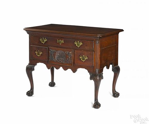 Philadelphia Chippendale walnut highboy base, ca. 1770, with a shell carved drawer