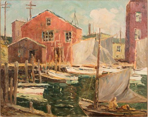 3984775: Herman Wick (American, 20th Century), Provincetown
 from the End of the Pier, Oil on Canvas E6RDL