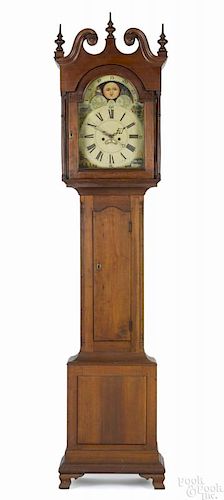Pennsylvania Chippendale walnut tall case clock, ca. 1780, with a broken arch