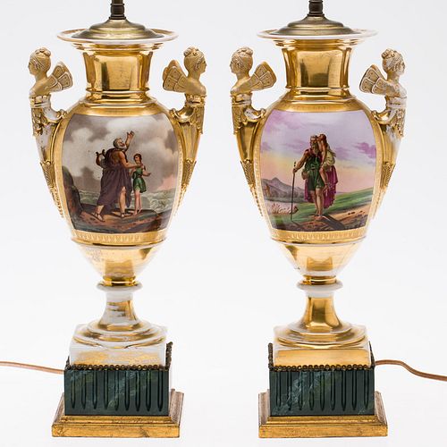 3984786: Pair of Porcelain Urns, Now Mounted as Lamps, 19th Century E6RDF