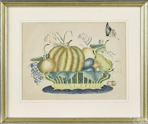 Watercolor theorem of a basket of fruit, 19th c., 11 1/4'' x 15''.