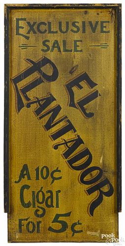 Painted double-sided Plantador Cigar sign, early 20th c., purportedly from Boyertown, Pennsylvania