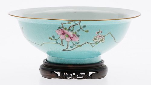 3984798: Chinese Turquoise Bowl with Pink Flowers, 19th Century E6RDC
