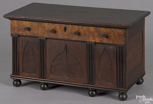 Empire mahogany and bird's-eye maple sideboard form valuables chest, ca. 1840