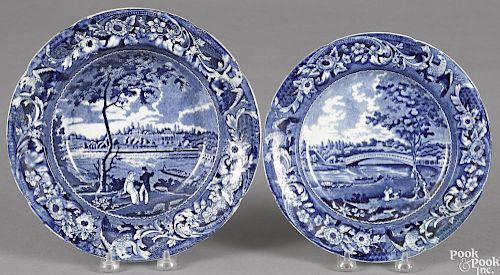 Historical blue Staffordshire shallow bowl and plate, 19th c.