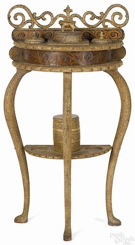 Unusual folk art carved pipe stand, late 19th c., 45'' h., 24'' w.