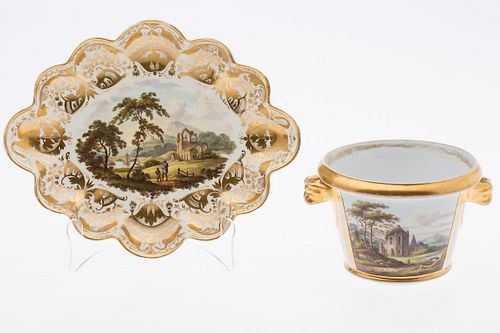 3984843: Derby Scalloped Porcelain Serving Plate and English
 Porcelain Planter, 18th/19th Century E6RDF